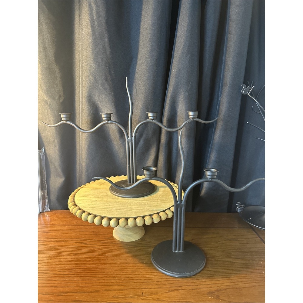 HEAVY Global Views 2 Piece Black Cast-Iron, Iron Sheet Candle Holders RARE